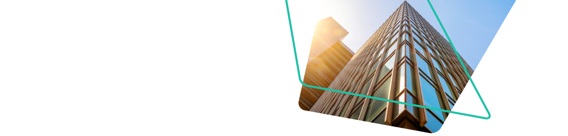 Tall, glass building with teal angle overlay
